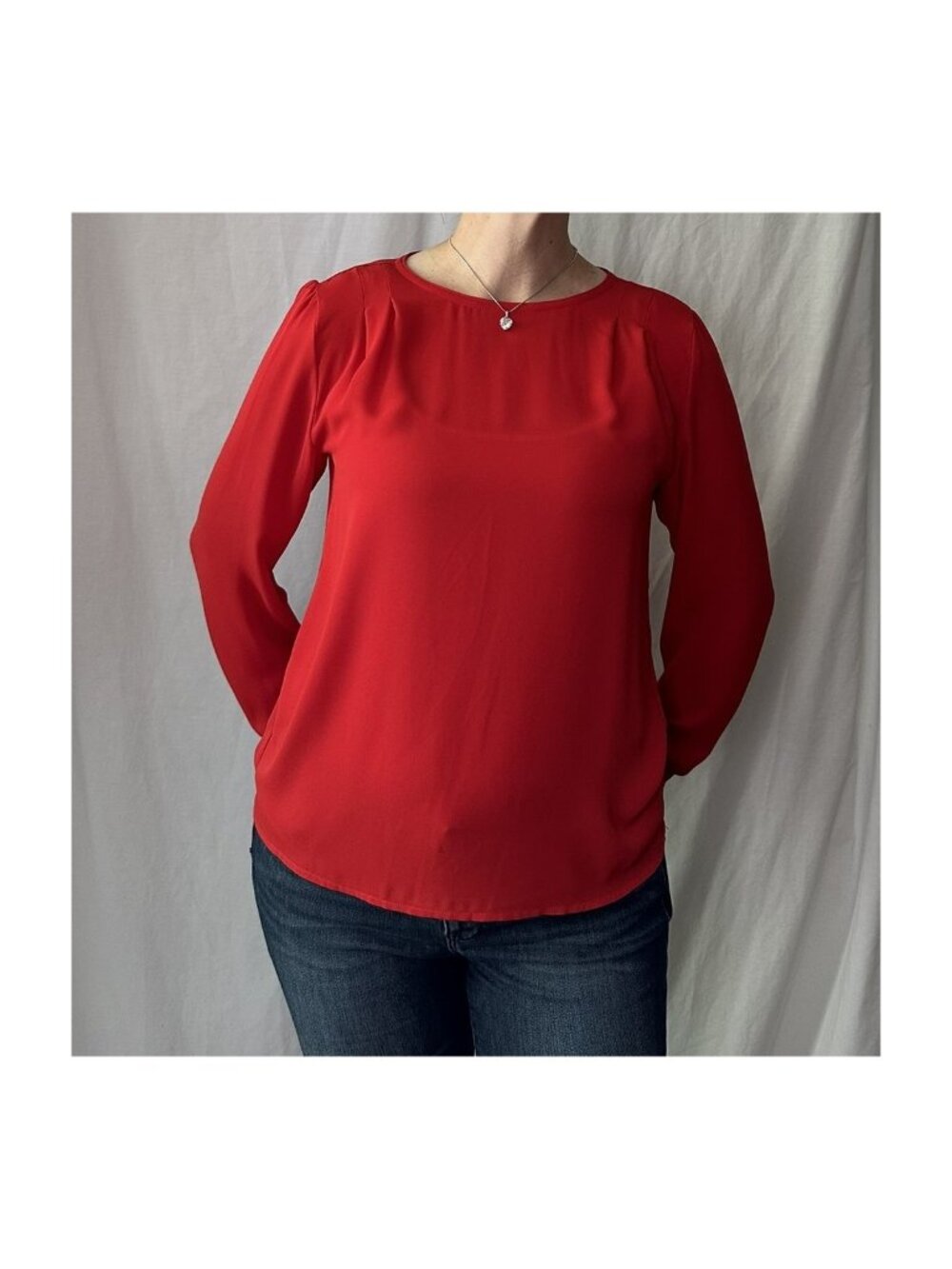 LOFT Red Ruffle Cuff Blouse (Small)